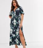 Asos Design Curve Floral Flutter Sleeve Maxi Dress With Tassle Belt