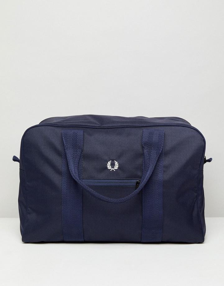 Fred Perry Checked Twill Carryall In Navy - Navy