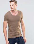 Asos Extreme Muscle T-shirt With Scoop Neck In Brown - Coco Brown