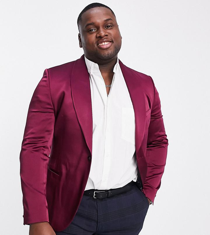 Twisted Tailor Draco Plus Skinny Suit Jacket In Burgundy-red