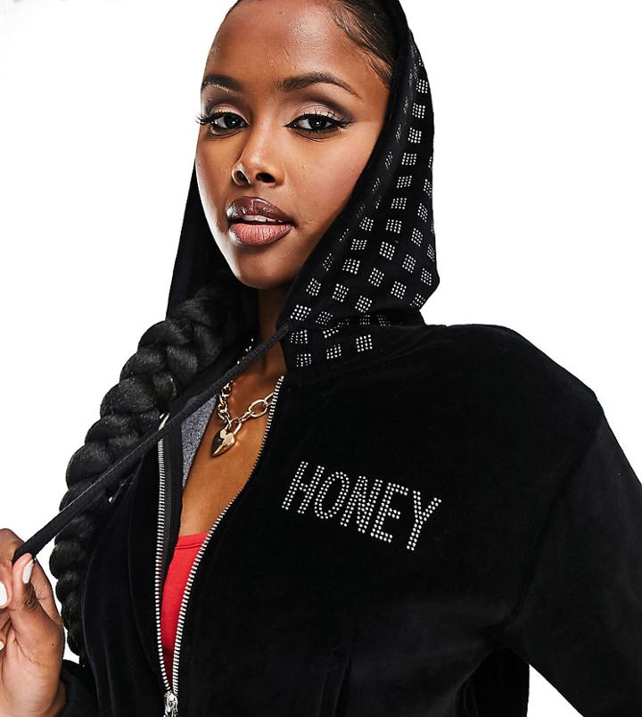 Asyou Crystal Velour Hoodie In Black - Part Of A Set