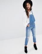 Boohoo Distressed Festival Denim Overall - Blue