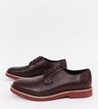 Asos Design Wide Fit Lace Up Shoes In Brown Leather With Chunky Brick Sole - Brown