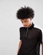 Asos Design Relaxed Longline Polo Shirt In Mesh In Black - Black