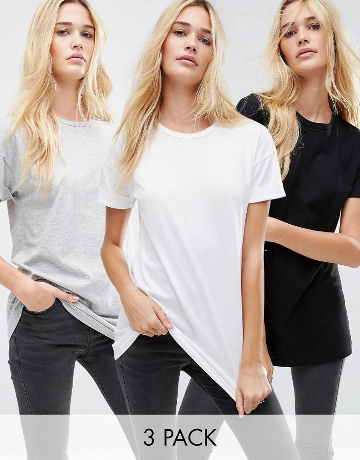 Asos The Ultimate Easy Longline T-shirt 3 Pack Save 15%