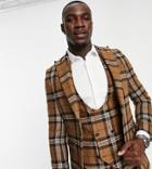 Twisted Tailor Tall Suit Jacket In Brown Tartan Check