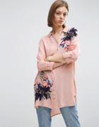 Vila Hibiscus Print Long Shirt - Tan