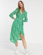 Liquorish Midi Wrap Dress In Green Floral Print