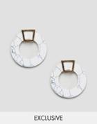 Reclaimed Vintage Inspired Earrings In Marble Open Shape Design - White