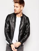 Replay Leather Jacket Zip Front - Black