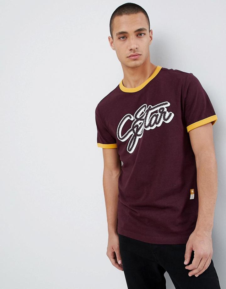 G-star Logo Organic Cotton Ringer T-shirt In Burgundy - Red