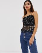 The East Order Mimi Cami Top With Shirred Detail In Floral Print - Navy