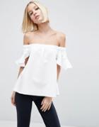 Asos Off Shoulder Top With Frill Sleeve - White