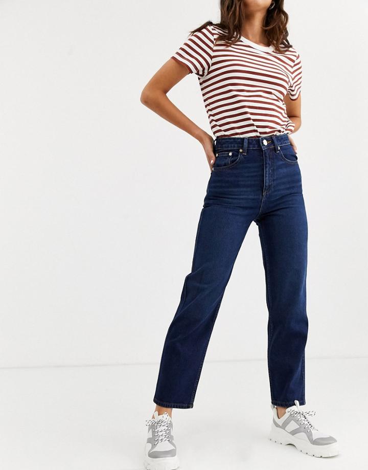 Asos Design Recycled Farleigh High Waisted Straight Leg Jeans In Dark Stonewash Blue