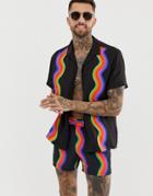 Asos Design Oversized Viscose Shirt With Chevron Print - Black