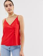 Asos Design Wrap Cami With Side Button Detail - Red