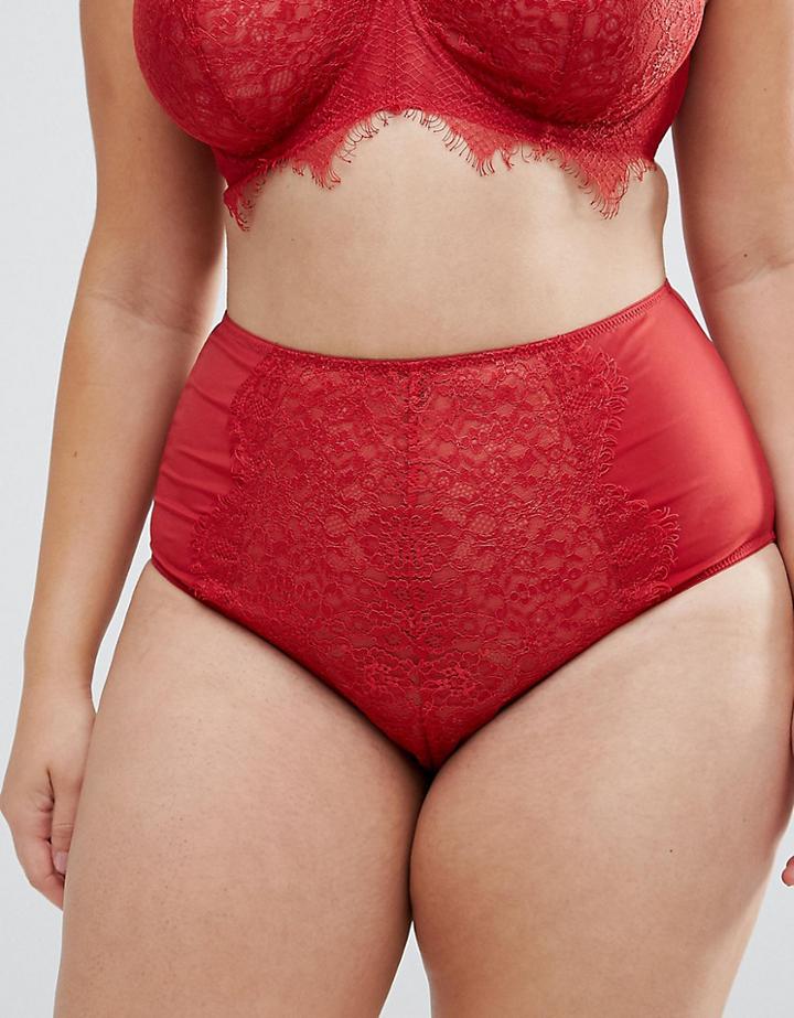Asos Curve Exclusive Eyelash Lace Highwaist Pant - Red