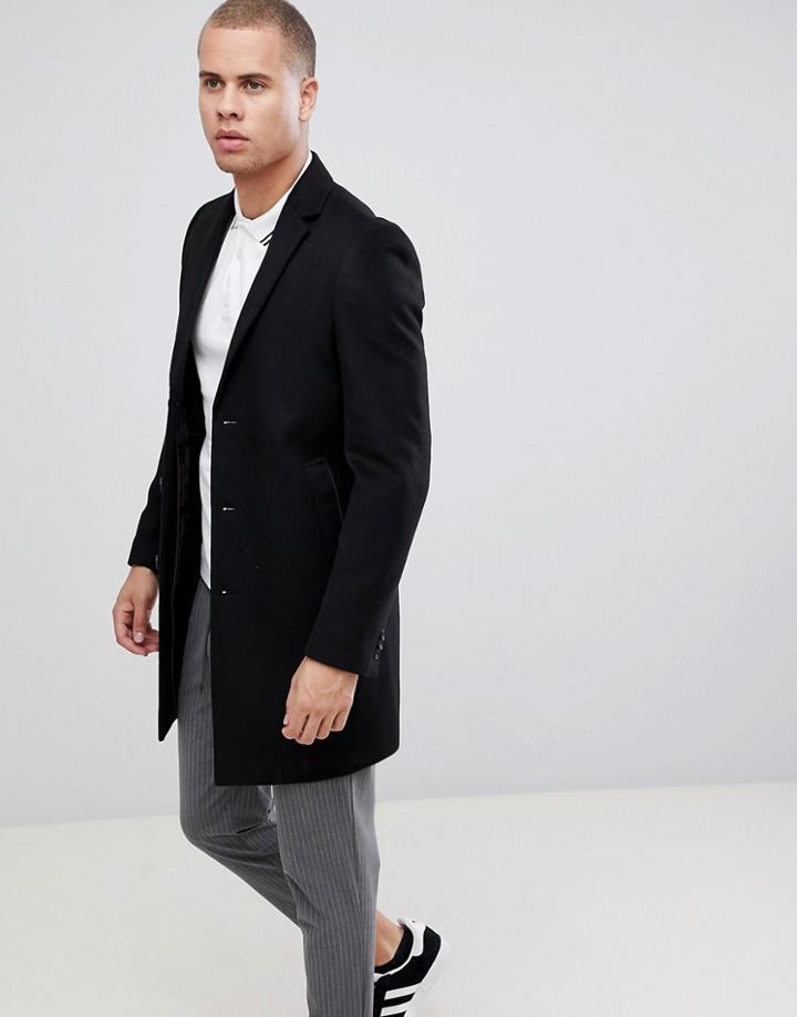 New Look Over Coat In Black - Black