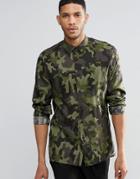 Asos Camo Shirt In Viscose In Regular Fit - Khaki