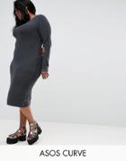 Asos Curve Chunky Knit Midi Dress With Rib Panel - Gray