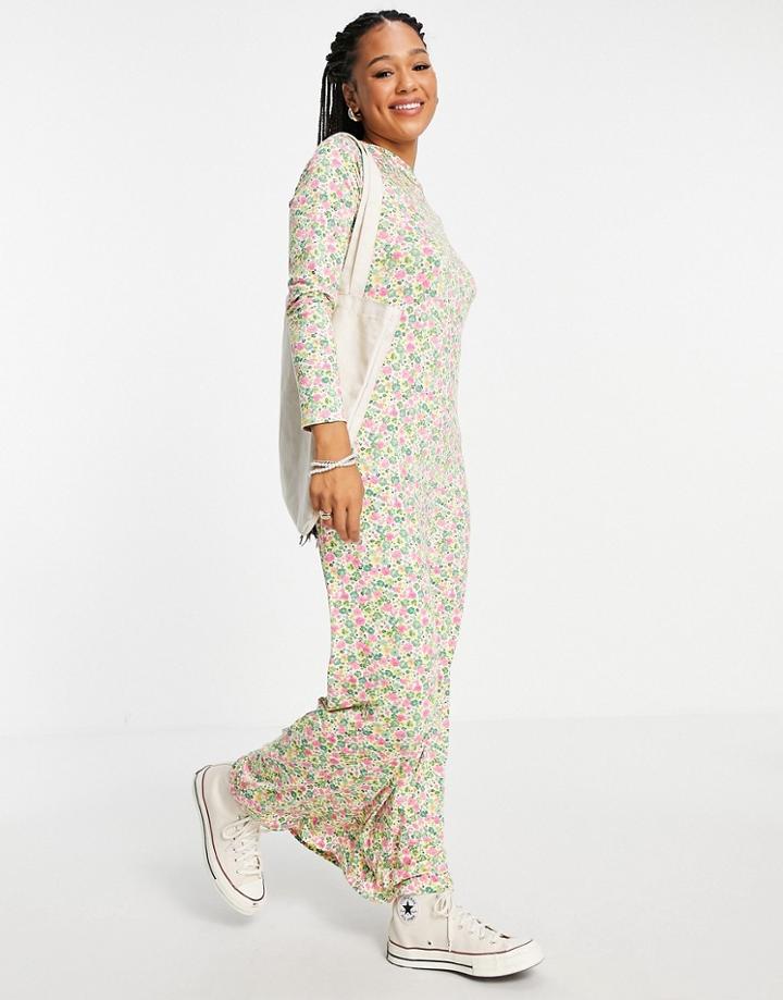 Asos Design Maxi Long Sleeve Dress In Ditsy Floral Print-multi