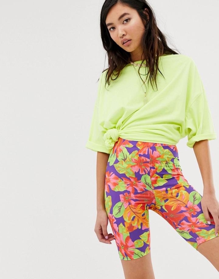 Asos Design Disco Legging Short In Tropical Print-multi
