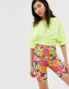 Asos Design Disco Legging Short In Tropical Print-multi