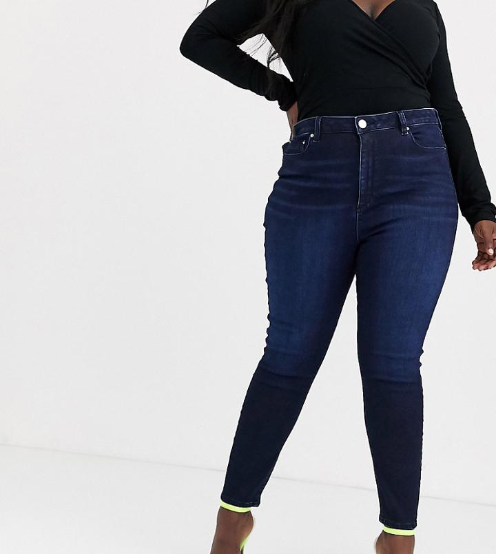 Asos Design Curve Ridley High Rise Skinny' Jeans In Blue-black Wash-blues
