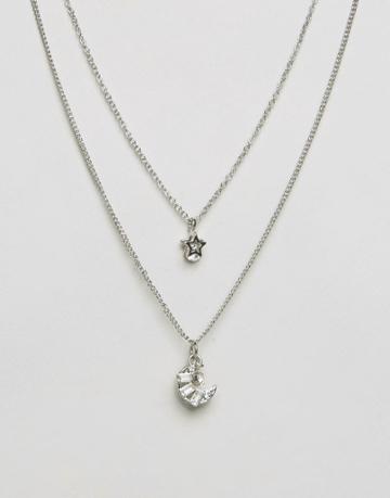 Lipsy Ditsy Two Row Flower And Star Necklace - Silver