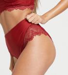 Wolf & Whistle Exclusive Lace High Waist Bikini Bottom In Berry Red
