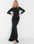 True Violet Black Label Long Sleeve Maxi Dress With Fishtail In Emerald