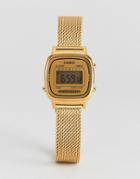 Casio La670 Digital Mesh Watch In Gold - Gold