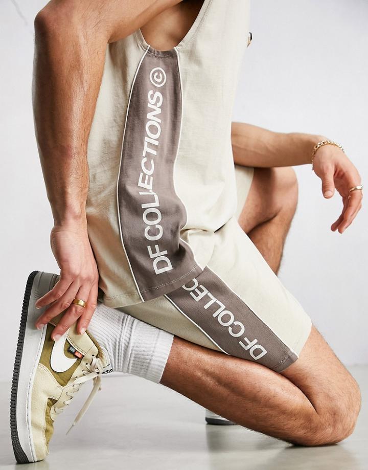 Asos Dark Future Oversized Tank Top With Logo Taping In Beige - Part Of A Set-neutral