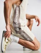 Asos Dark Future Oversized Tank Top With Logo Taping In Beige - Part Of A Set-neutral