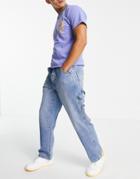 Topman Carpenter Jeans In Mid Wash-blues