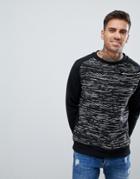 Brave Soul Crew Neck Raglan Textured Sweatshirt - Black