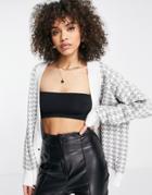Qed London Cardigan In Gray Hounds Tooth-multi