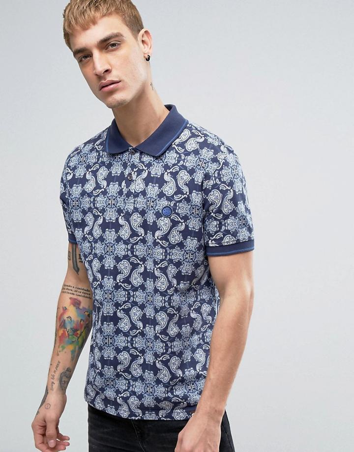Pretty Green Caversham Paisley Polo In Blue - Blue