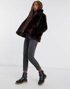 Asos Design Plush Faux Fur Puffer Jacket In Burgundy-red