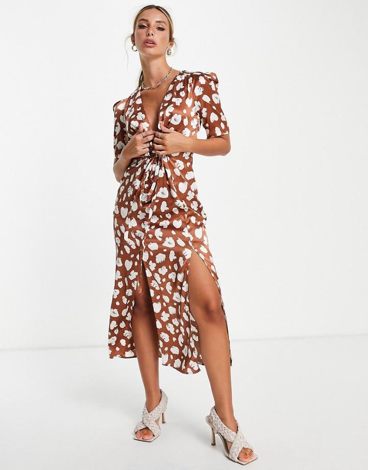 French Connection Printed Midi Dress In Brown