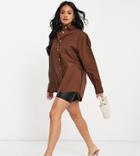 Asyou Branded Oversized Shirt In Brown