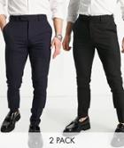 Asos Design 2 Pack Skinny Pants In Black And Navy-multi