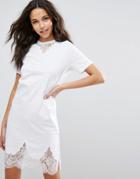 Asos T-shirt Dress With Lace Inserts - White
