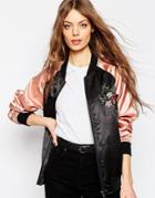 Asos Premium Bomber Jacket With Floral Embroidery - Multi