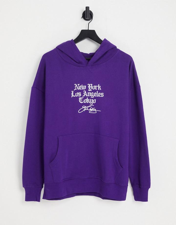 Good For Nothing Oversized Hoodie In Purple With City Logo Print