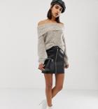 River Island Zip Through Faux Leather Skirt In Black - Black