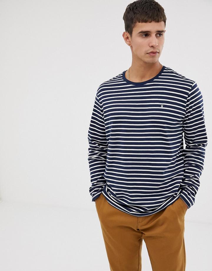 Celio Long Sleeve Top In Navy Stripe