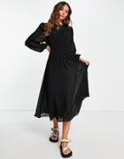 Mango Shirred Midi Dress In Black