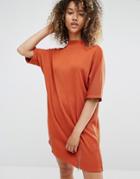 Daisy Street Relaxed T-shirt Dress With Zip Details - Orange