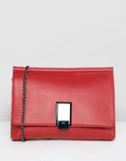 Asos Design Chunky Pinch Lock Clutch With Detachable Chain Strap - Red